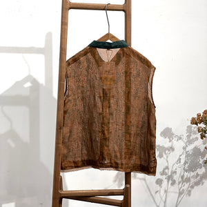 Áo sơ mi linen sát nách cổ đức khuy khuy tàu - NU7548