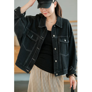 Áo khoác denim dài tay cổ đức hai túi chỉ nổi - NU7706