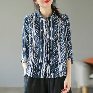 Áo sơ mi dài tay cổ pipi in hoa văn trừu tượng - NU8160