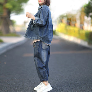 Áo khoác denim dài tay cổ đức hai túi ngang - NU3345 - kamaka.vn - thời trang nhật