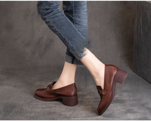 Giày da retro đế cao khóa thép mũi tròn - OD0976