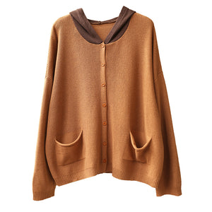 Áo khoác len hoodies cardigan có mũ chệch màu - NU7792