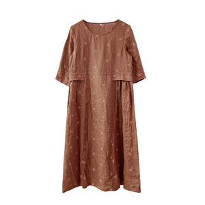 Đầm liền linen ngắn tay cổ tròn thêu những chấm tròn - OD0628
