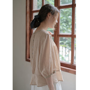 Áo sơ mi linen ngắn tay cổ vuông khuy cài sau - NU8543