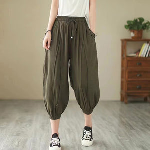 Quần baggy lụa lưng thun dây rút ống túm - NU7224