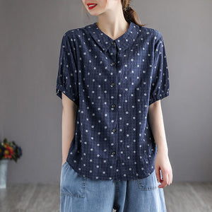 Áo sơ mi linen ngắn tay cổ pipi chấm bi - NU6861