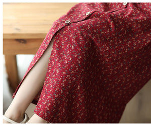 Chân váy linen lưng thun thắt dây xẻ tà chéo in hoa liti - NU8317