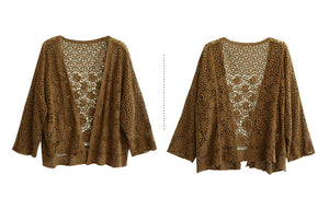 Áo khoác cardigan dệt kim ngắn tay thêu hoa lá - NU7550