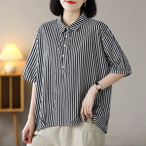 Áo sơ mi kẻ sọc ngắn tay cổ đức - NU7558