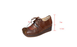 Giày da retro may thủ công mũi vểnh đế cao - OD0728