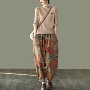 Quần baggy lưng thun in trừu tượng gấu bo chun - NU7791