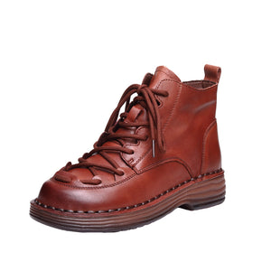 Giày da retro cao cổ cột dây khóa kéo - OD0988