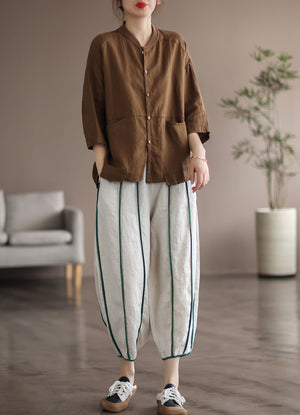 Quần baggy linen lưng thun may đường sọc - NU7293