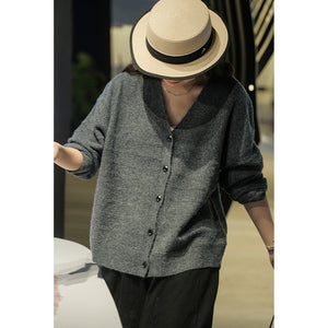 Áo khoác len cashmere dài tay cổ V kiểu gân nổi - NU7734