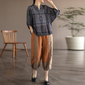 Quần baggy linen lưng thun phối vải màu gấu thắt dây - NU7367