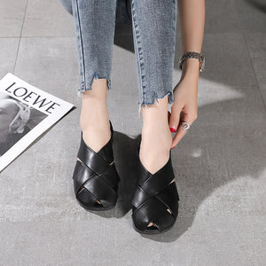Giày da retro đan mắt cáo rỗng mũi tròn - OD0771