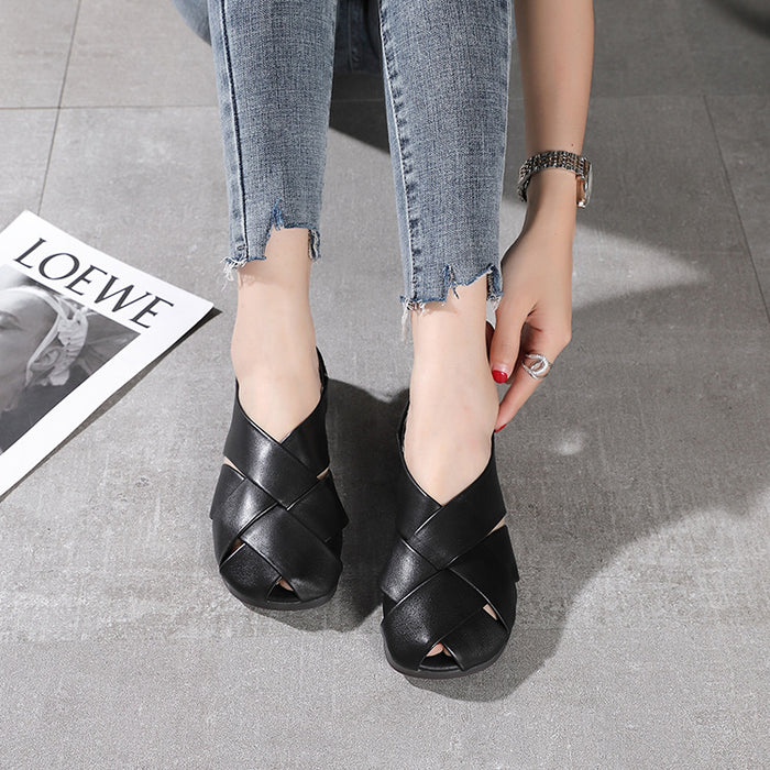 Giày da retro đan mắt cáo rỗng mũi tròn - OD0771