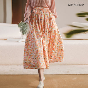 Chân váy lưng thun xếp ly in hoa liti - NU8647