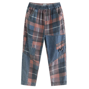 Quần baggy denim retro lưng thun kẻ sọc caro - NU8205