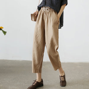 Quần baggy linen lưng thun ống đứng cạp phối màu - NU7426