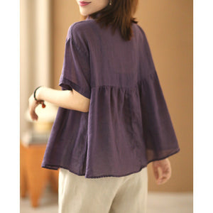 Áo sơ mi linen ngắn tay cổ pipi bốn khuy - NU7521