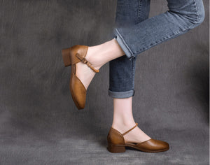Giày da retro hình chữ V đế cao quai đôi - OD0682