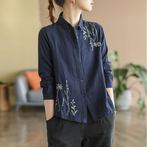 Áo sơ mi dài tay cổ đức thêu đối xứng - NU6691