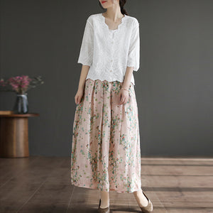 Áo khoác cardigan linen ngắn tay thêu hoa văn cổ V - NU8663