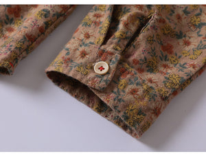 Áo sơ mi linen dài tay cổ pipi in hoa liti - NU8245