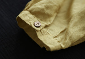 Áo sơ mi linen ngắn tay cổ V túi lớn bốn khuy - NU7410