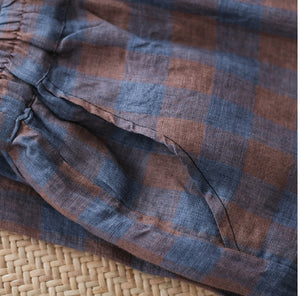 Quần baggy linen kẻ caro lưng thun hai túi chéo - NU7063