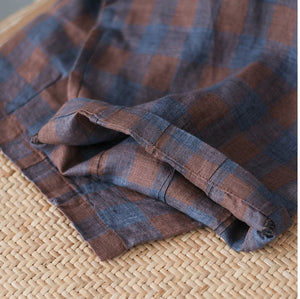 Quần baggy linen kẻ caro lưng thun hai túi chéo - NU7063
