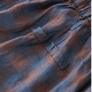 Quần baggy linen kẻ caro lưng thun hai túi chéo - NU7063