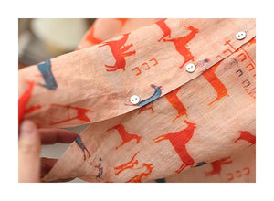 Áo sơ mi linen dài tay cổ đức in những chú ngựa - A916