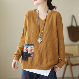 Áo len đan dài tay cổ V và mảng màu - NU7846