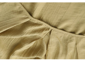 Áo sơ mi linen ngắn tay cổ tròn xếp ly tà lệch bo tròn - NU7388