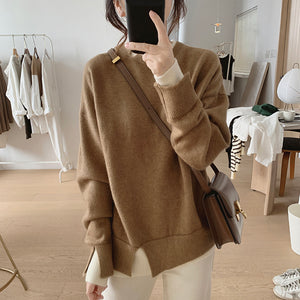 Áo len dệt kim dài tay cổ tròn xẻ kiểu hai lớp - NU7869
