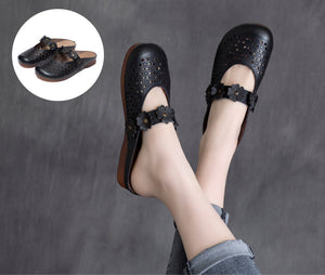 Giày lười họa tiết đục lỗ quai đính hoa - NU4324