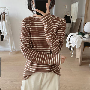 Áo T-shirt dài tay cổ lọ kẻ sọc ngang - NU8176