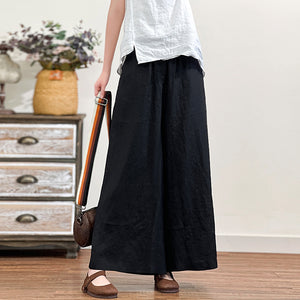 Quần baggy linen lưng thun ống rộng một màu - NU7218