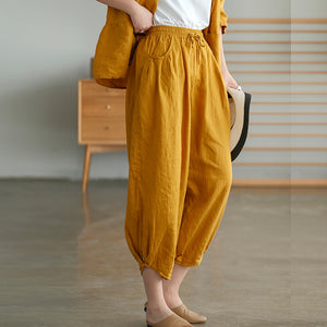 Quần baggy linen lưng thun túi tròn - NU5589