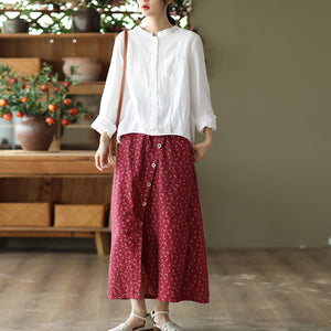 Chân váy linen lưng thun thắt dây xẻ tà chéo in hoa liti - NU8317
