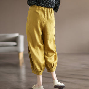 Quần baggy linen lưng thun viền xếp ly - NU7104