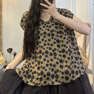 Áo sơ mi linen sát nách cổ pipi in hoa văn retro - NU8624