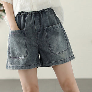 Quần sooc denim lưng thun  túi vuông một khuy cài - NU8604