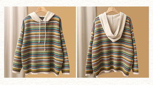Áo hoodies len dệt kim dài tay kẻ sọc sắc màu - NU8120