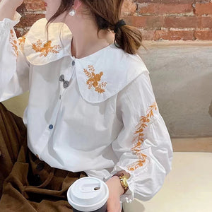 Áo sơ mi linen Morigirl dài tay thêu đối xứng khuy sắc màu - NU8321