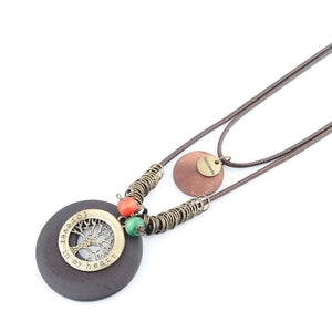 Vòng cổ retro mặt gỗ cây đa - NU5264