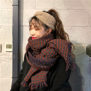 Khăn quàng len cashmere kẻ sọc caro - NU7803
