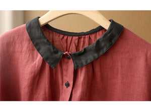 Áo sơ mi linen ngắn tay xếp li cổ pipi - NU7242